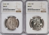 1944 & 46 WALKING LIBERTY HALF DOLLARS, NGC MS-63