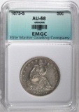 1873-S WITH ARROWS HALF DOLLAR, EMGC AU/BU