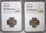 2-1949-D JEFFERSON NICKELS, NGC MS-65 FULL STEPS