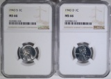 1943-D & 1943-S STEEL CENTS NGC MS66