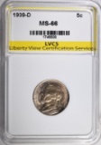 1939-D JEFFERSON NICKEL LVCS SUPERB GEM BU