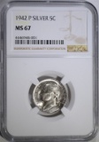 1942-P SILVER JEFFERSON NICKEL, NGC MS-67