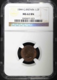 1844 GREAT BRITAIN ½ FARTHING, NGC MS-62 BN RARE!