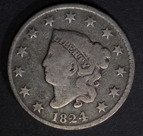 1824 LARGE CENT, VG BETTER DATE
