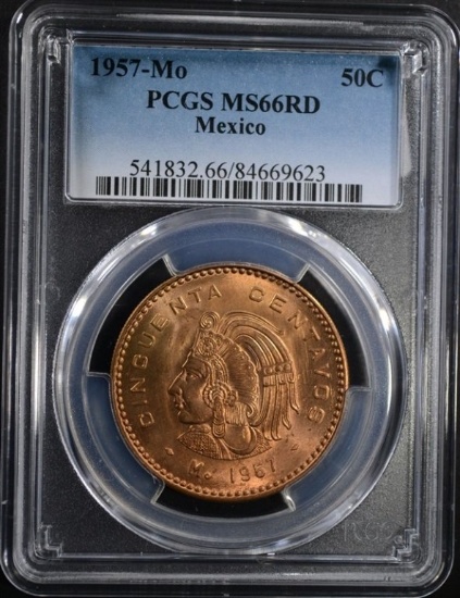 1957 MEXICO 50 CENTAVOS PCGS MS66RD