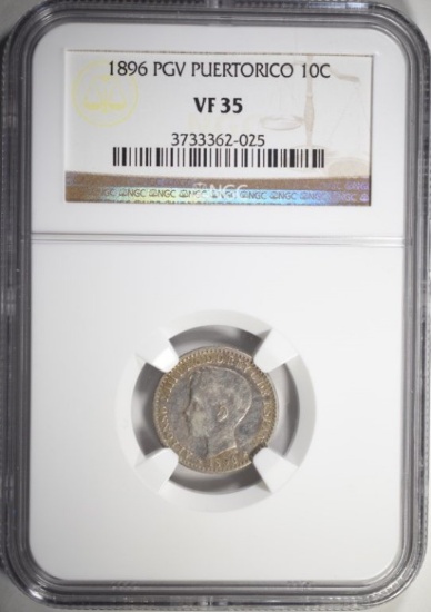 1896 PGV PUERTO RICO 10 CENTAVOS, NGC VF-35