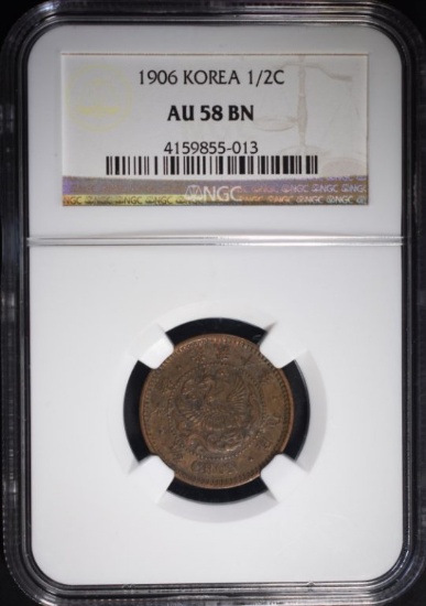 1906 KOREA 1/2 CHON, NGC AU-58 BN