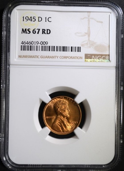 1945-D LINCOLN CENT NGC MS67 RD