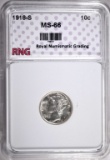 1918-S MERCURY DIME RNG SUPERB GEM