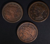1851, 53 & 54 LARGE CENTS, VF