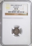 1894 GREAT BRITAIN 2 PENCE, NGC AU-58