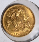 Australian Gold Half Sovereign 1915s Sydney Mint N