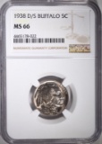 1938 D/S BUFFALO NICKEL NGC MS66