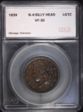1839 LARGE CENT “SILLY HEAD” SEGS VF/XF N-4