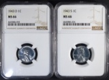 1943-D & 1943-S STEEL CENTS NGC MS66