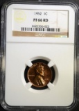 1952 LINCOLN CENT NGC PF 66 RD