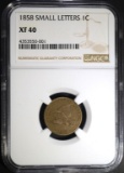 1858 SMALL LETTERS FLYING EAGLE CENT NGC XF-40