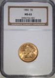 1882 $5 GOLD LIBERTY NGC MS-63