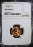 1955-S LINCOLN CENT NGC MS67 RD