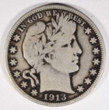 1913 BARBER HALF DOLLAR  VG