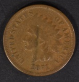 1871 INDIAN CENT FINE  KEY COIN