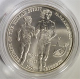 1995 BLIND RUNNER COMMEM SILVER DOLLAR, GEM BU