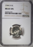 1944-D JEFFERSON NICKEL, NGC MS-65 FULL STEPS