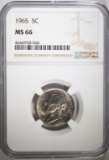 1965 JEFFERSON NICKEL, NGC MS-66