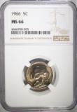 1966 JEFFERSON NICKEL, NGC MS-66