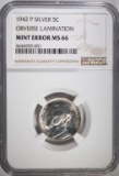 1942-P SILVER JEFF NICKEL MINT ERROR NGC MS-66