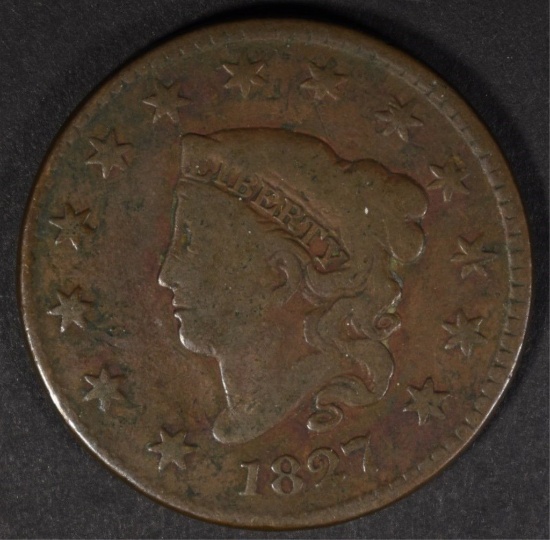 1827 LARGE CENT, VG+