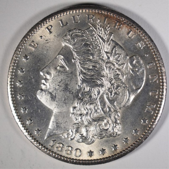 1880-CC MORGAN SILVER DOLLAR, CHOICE BU