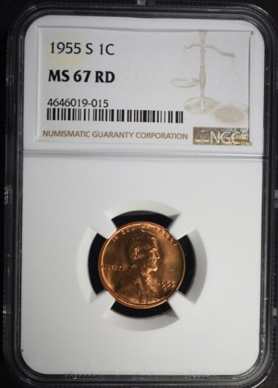 1955-S LINCOLN CENT NGC MS67 RD