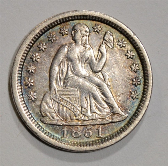 1851 SEATED DIME, CH AU