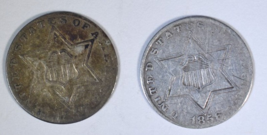 1856 & 57 3-CENT SILVERS, VF