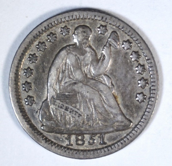 1851 SEATED HALF DIME, XF