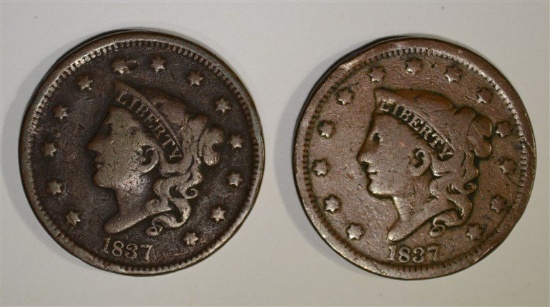 2-1837 LARGE CENTS: 1-VG & 1-VG/FINE