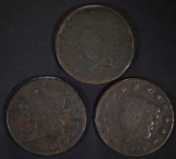 3 - LARGE CENTS; 1821 G, 1810 G/VG, 1828