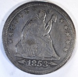 1853 ARROWS/RAYS SEATED QTR F/VF