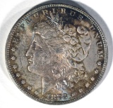 1878 7F MORGAN DOLLAR, GEM BU+ RAINBOW COLORS