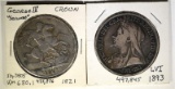 1821 & 93 G. BRITAIN CROWNS 1821 has some damage