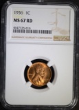 1936 LINCOLN CENT, NGC MS-67 RED