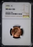 1955 LINCOLN CENT, NGC MS-66+ RED