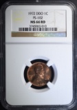 1972 DDO LINCOLN CENT FS-102 NGC MS 66 RD