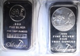 2-DIFFERENT FIVE OUNCE .999 SILVER BARS