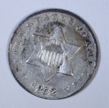 1852 3-CENT SILVER, AU