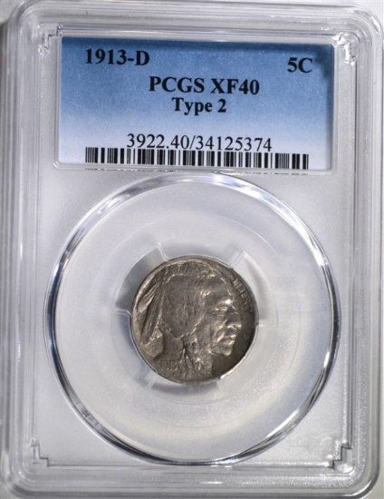 1913-D BUFFALO NICKEL TYPE 2 PCGS XF40