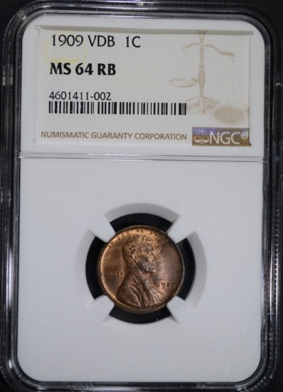 1909 VDB LINCOLN CENT NGC MS64 RB