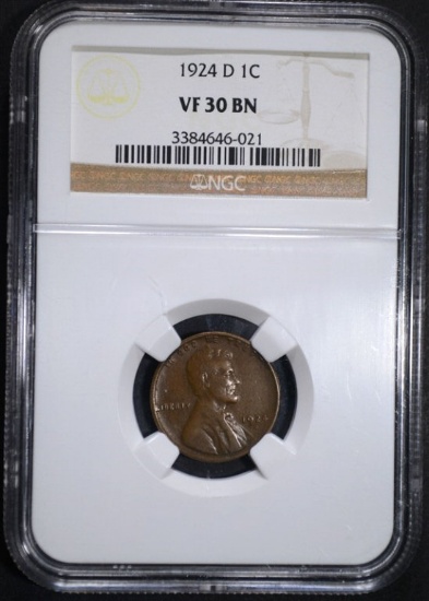 1924-D LINCOLN CENT NGC VF-30 BN