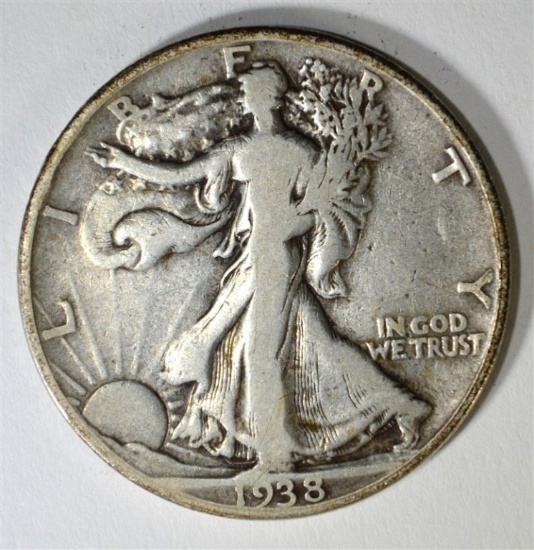 1938-D WALKING LIBERTY HALF DOLLAR, FINE KEY